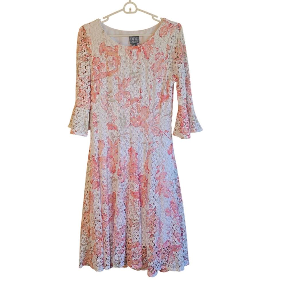vintage rabbit rabbit rabbit floral lace knee length dress size 12 cottagecore